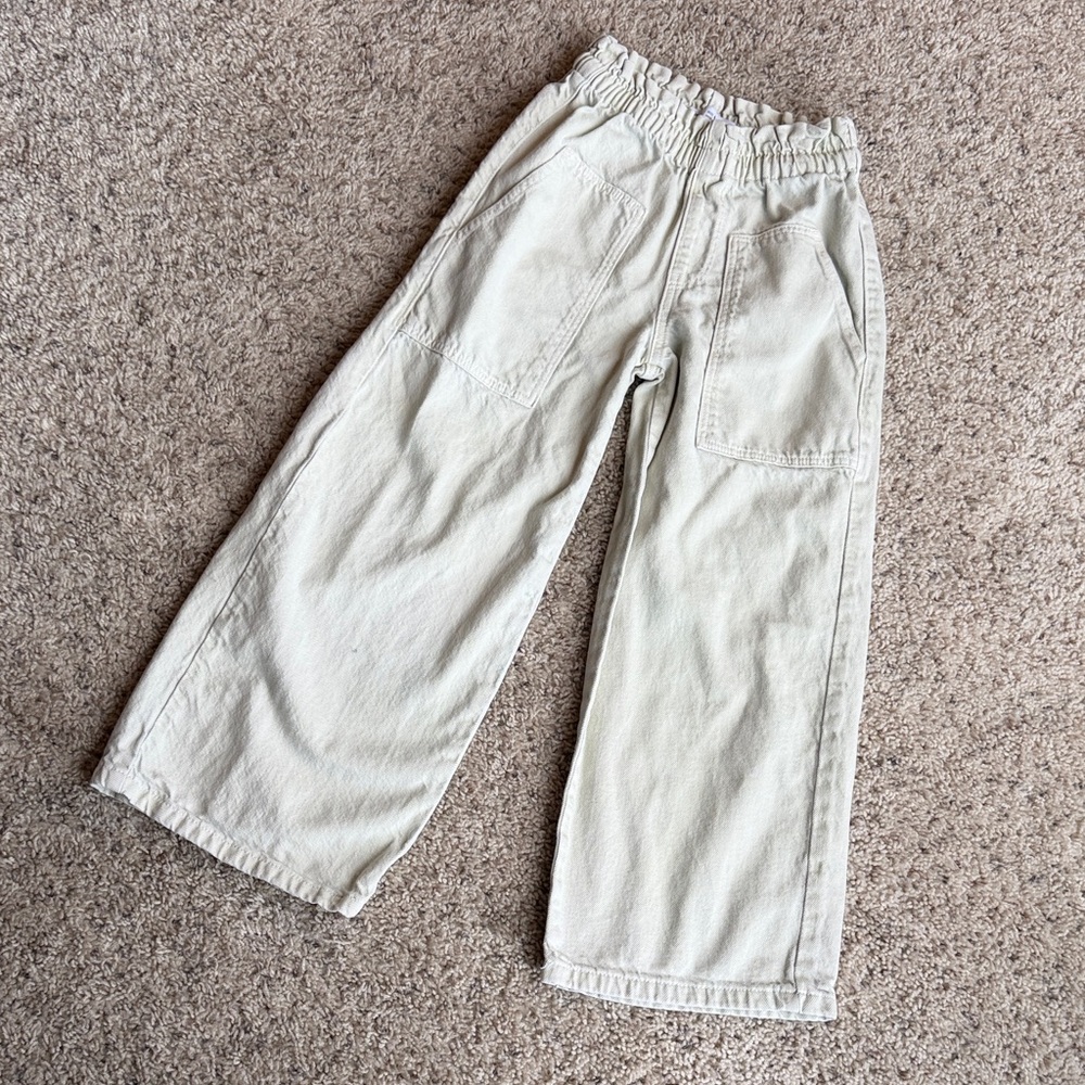Zara Kids Light Cream Elastic Waist Casual Pants Girls 8